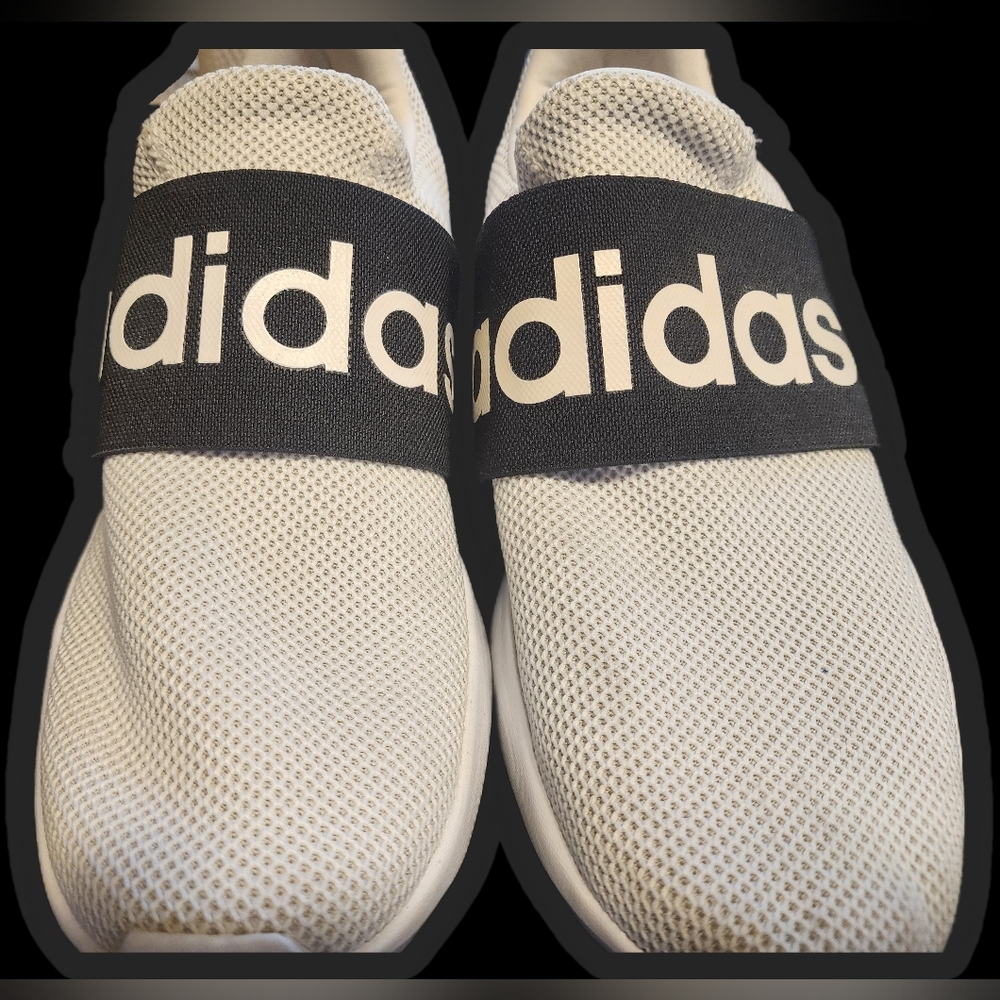 adidas White Mesh Slip-On Sneakers with Black Logo Strap